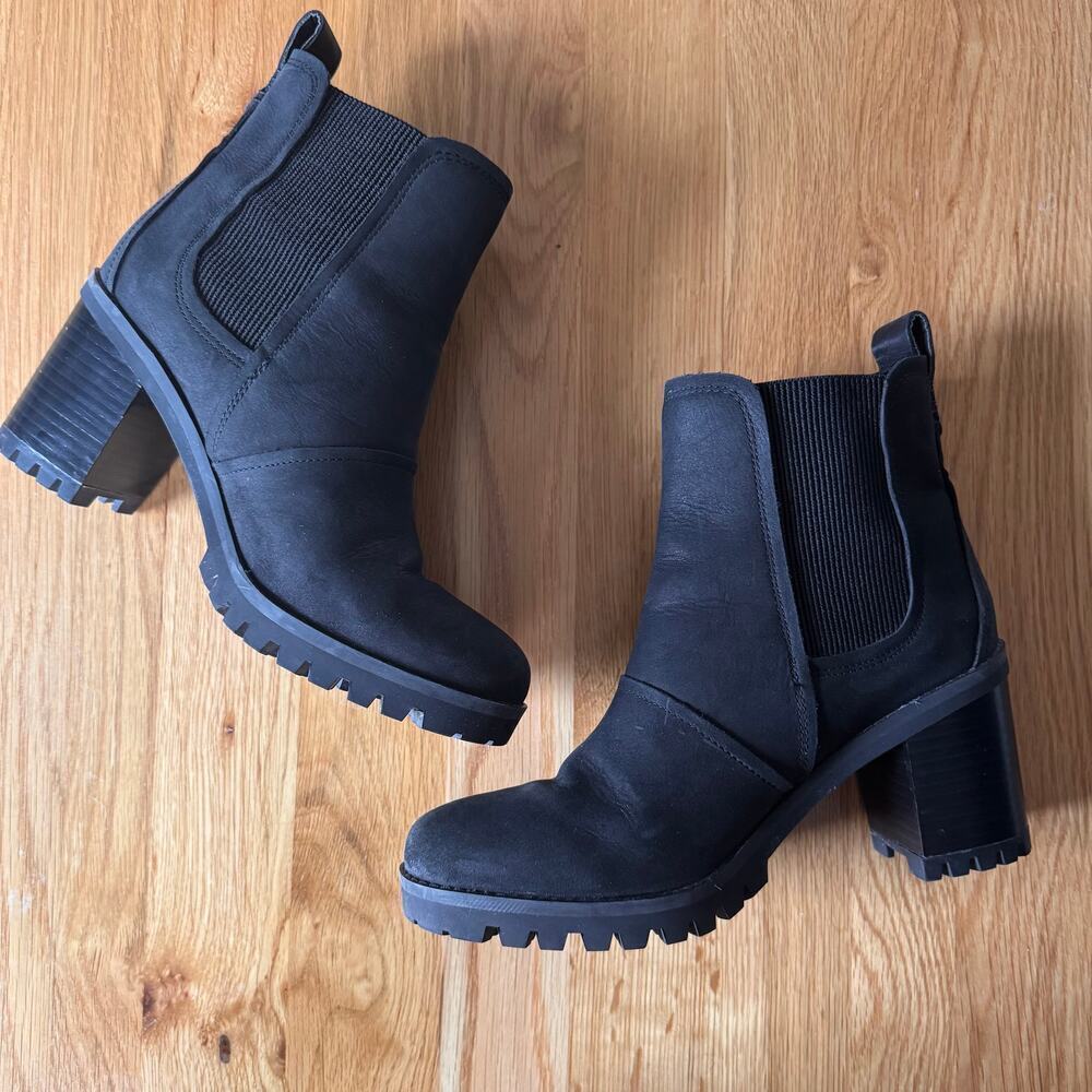 UGG Hazel Nubuck Leather Heeled Chelsea Boot Black Size 8 - Picture 4 of 12